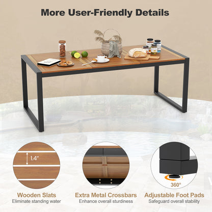 9 Pieces Patio Rattan Dining Set with Acacia Wood Table for Backyard Garden-X-side Handrail, Brown Patio Furniture Sets at Gallery Canada