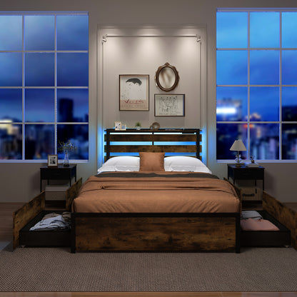 Full/Queen/Twin Size Bed Frame with Drawers LED Lights and USB Ports-Full Size Simple Bed Frame at Gallery Canada