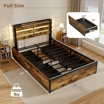 Full/Queen/Twin Size Bed Frame with Drawers LED Lights and USB Ports-Full Size Simple Bed Frame at Gallery Canada