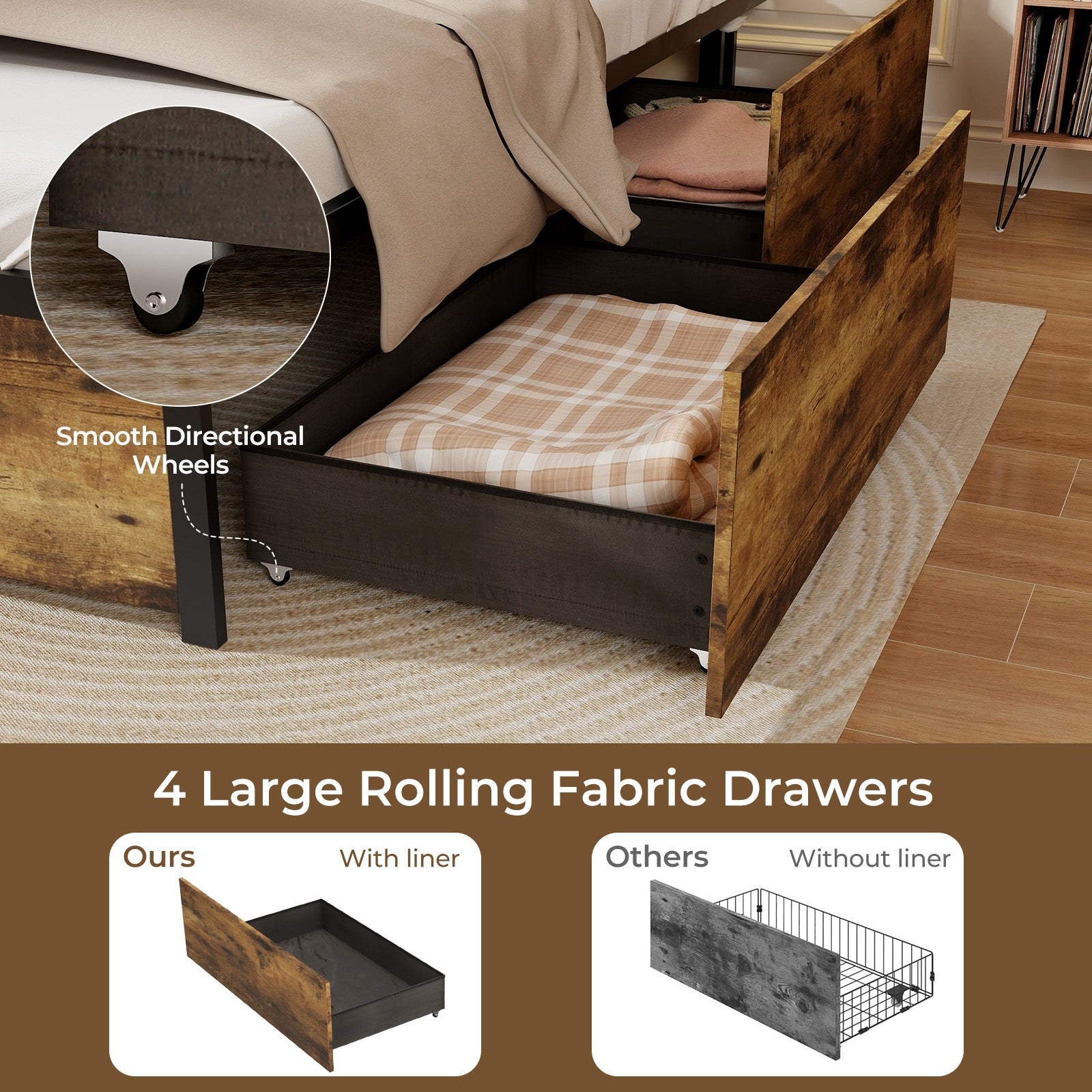 Full/Queen/Twin Size Bed Frame with Drawers LED Lights and USB Ports-Full Size Simple Bed Frame at Gallery Canada