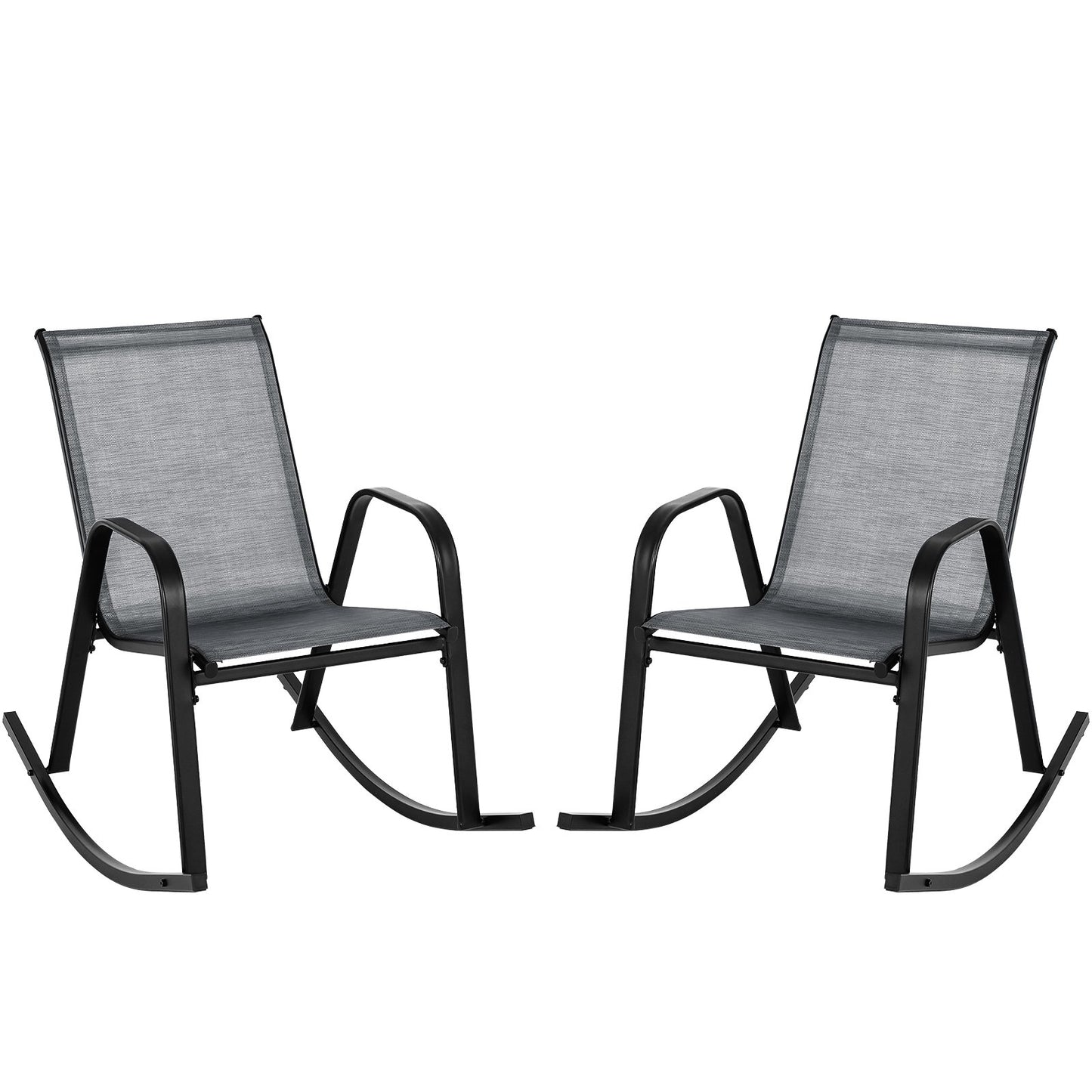 Set of 2 Metal Patio Rocking Chair with Breathable Seat Fabric, Gray