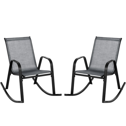 Set of 2 Metal Patio Rocking Chair with Breathable Seat Fabric, Gray - Gallery Canada