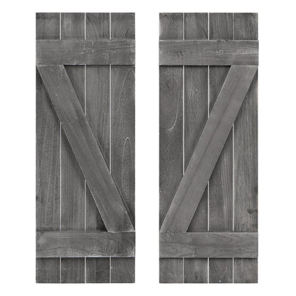 36 x 13 Inch Window Shutters Set of 2, Farmhouse Paulownia Wood, Dark Gray Decorative Accessories Dark Gray at Gallery Canada