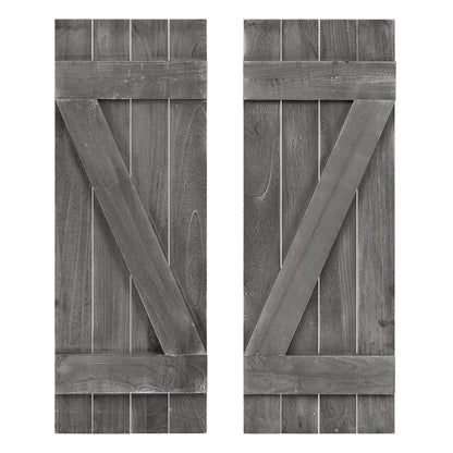 36 x 13 Inch Window Shutters Set of 2, Farmhouse Paulownia Wood, Dark Gray Decorative Accessories Dark Gray at Gallery Canada