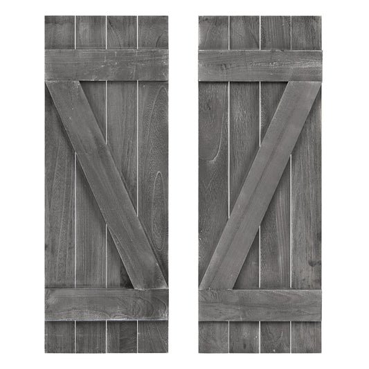 36 x 13 Inch Window Shutters Set of 2, Farmhouse Paulownia Wood, Dark Gray Decorative Accessories Dark Gray at Gallery Canada