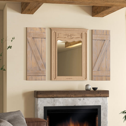 36 x 13 Inch Farmhouse Paulownia Wood Window Shutters Set of 2 for Windows, Light Brown Decorative Accessories Light Brown at Gallery Canada