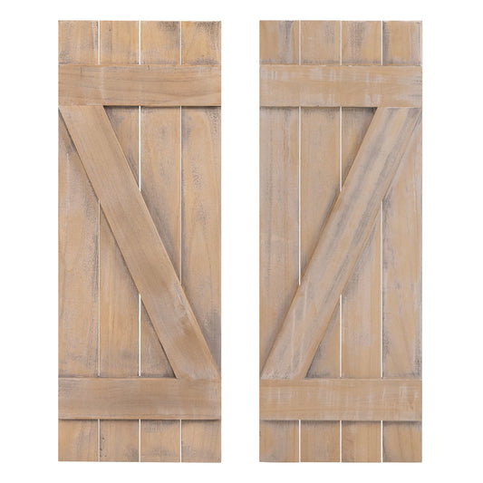 36 x 13 Inch Farmhouse Window Shutters, Set of 2, Light Brown