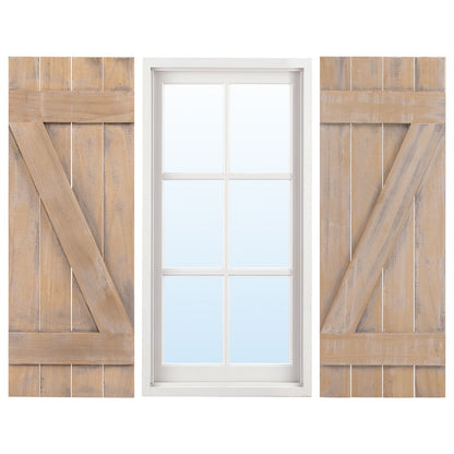 36 x 13 Inch Farmhouse Paulownia Wood Window Shutters Set of 2 for Windows, Light Brown