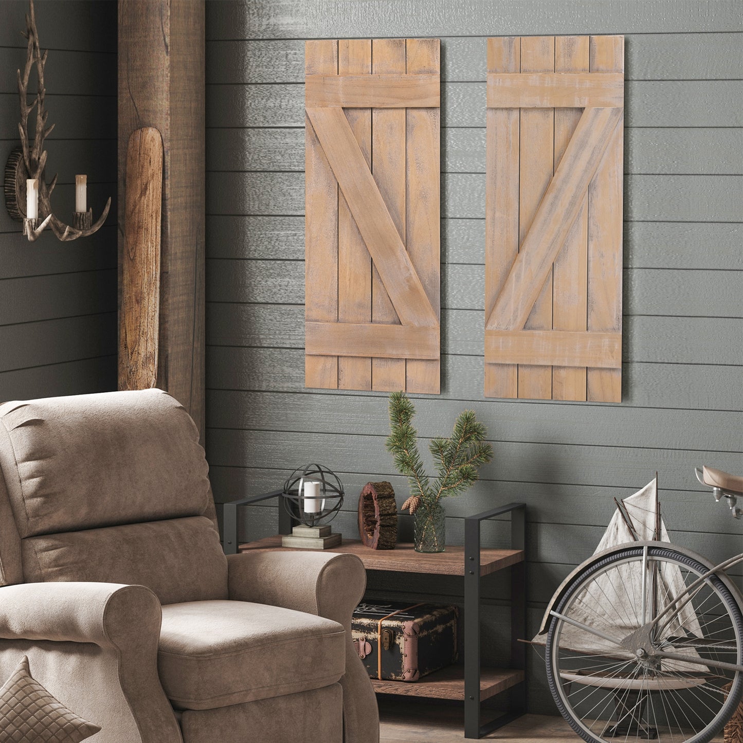 36 x 13 Inch Farmhouse Window Shutters, Set of 2, Light Brown Decorative Accessories at Gallery Canada