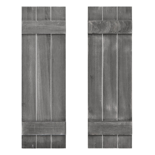 36 x 11 Inch Farmhouse Paulownia Wood Window Shutters Set of 2 for Windows, Dark Gray Decorative Accessories Dark Gray at Gallery Canada