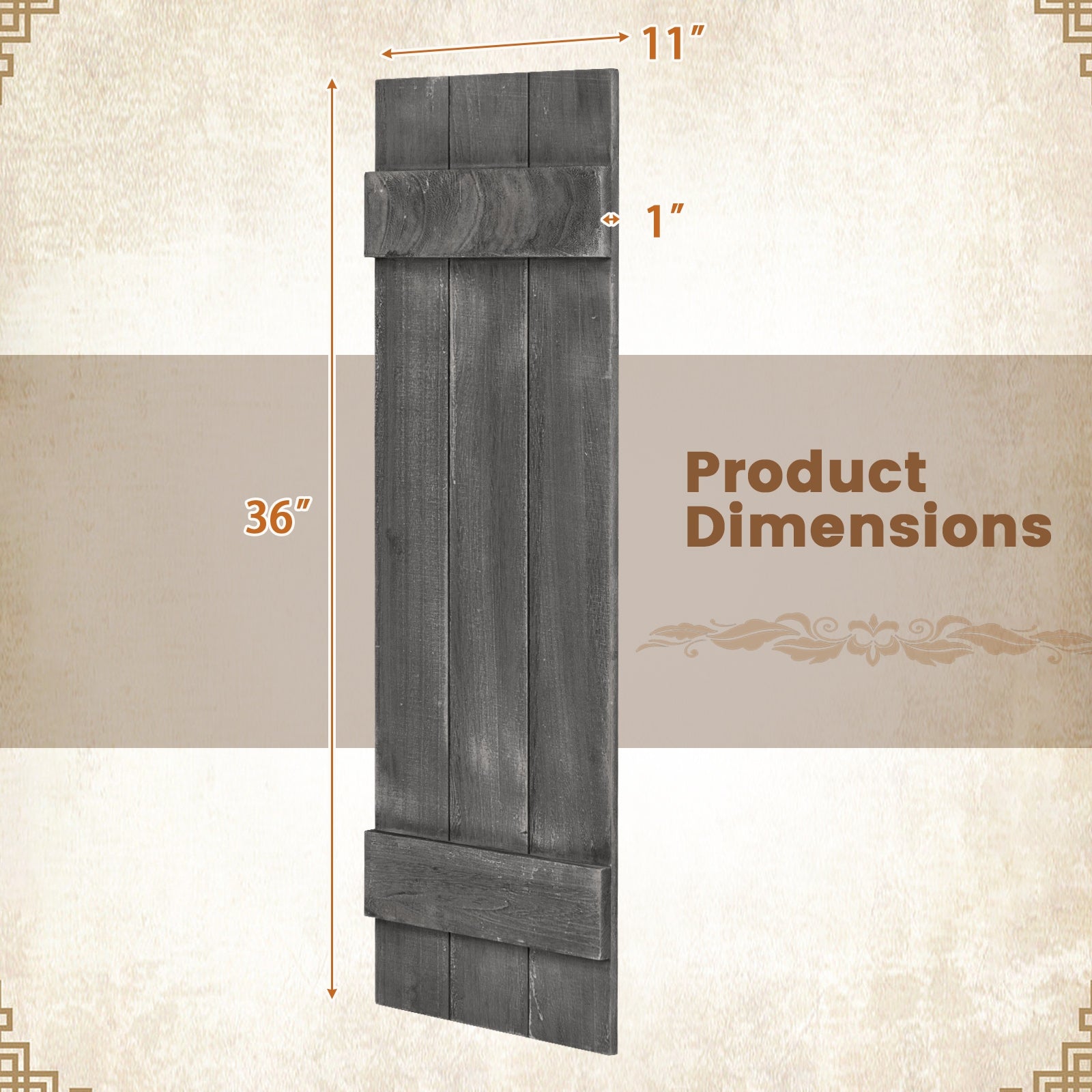 36 x 11 Inch Farmhouse Paulownia Wood Window Shutters Set of 2 for Windows, Dark Gray Decorative Accessories at Gallery Canada