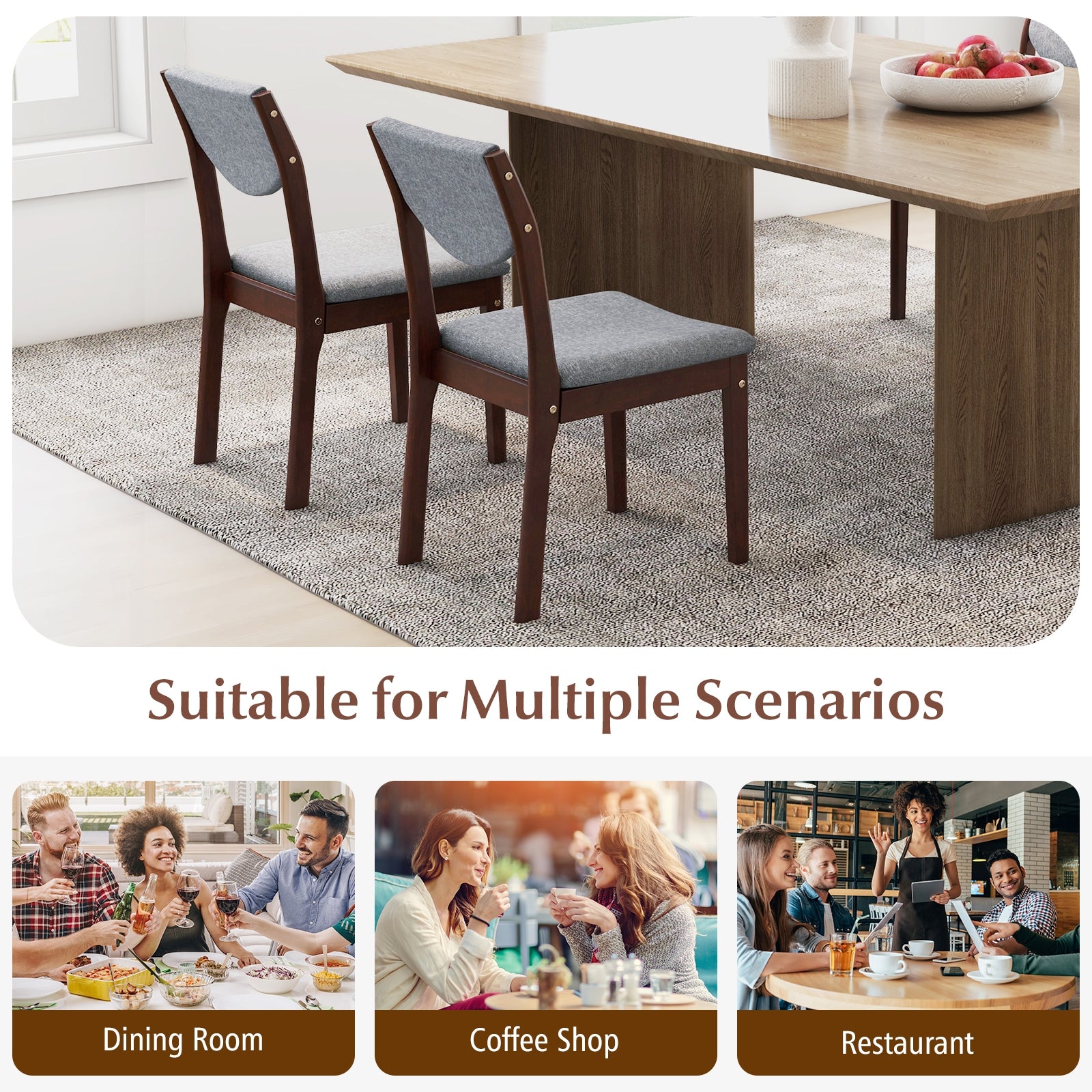 Set of 2 Wood Kitchen Chairs with Faux Leather Upholstered Seat, Gray Dining Chairs at Gallery Canada