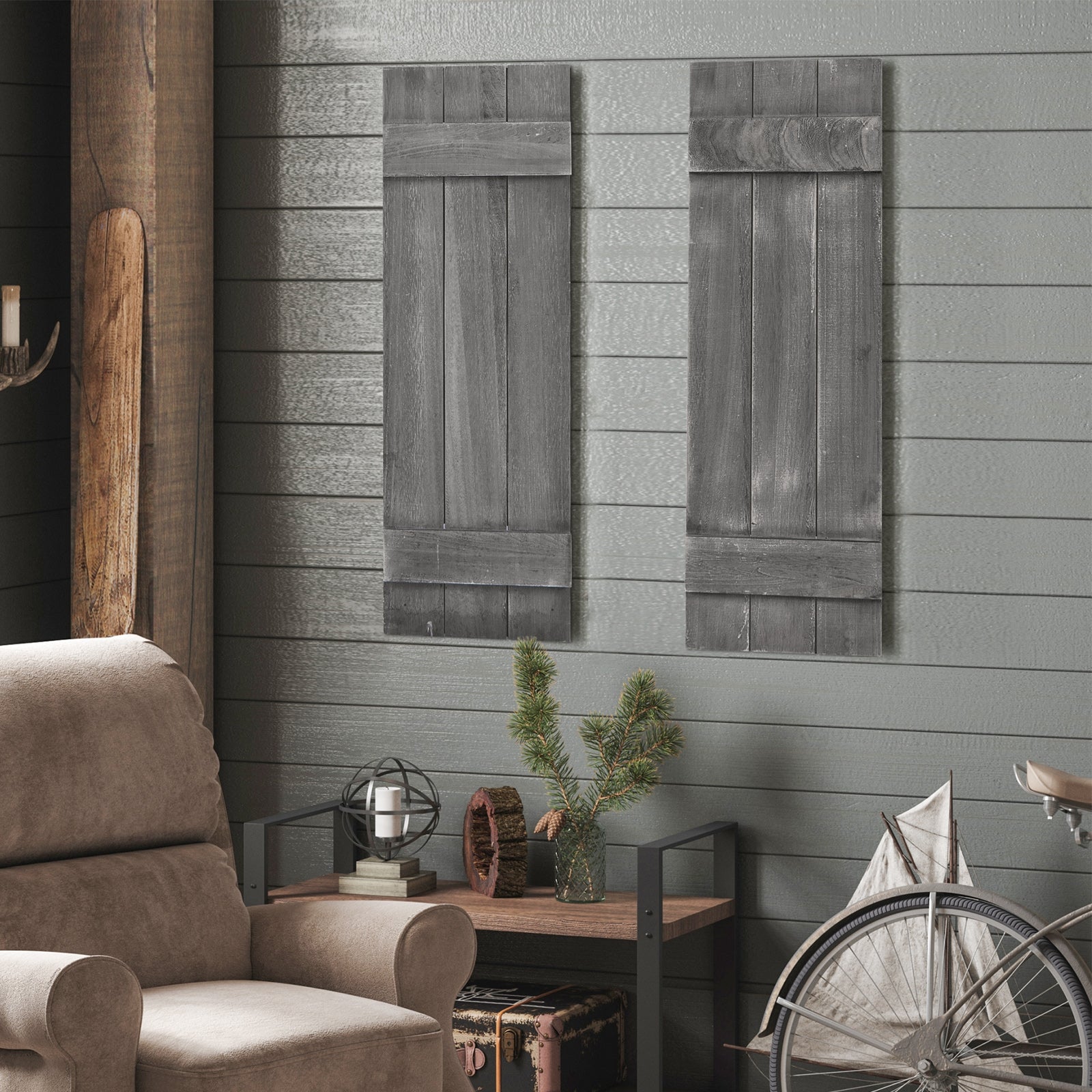 36 x 11 Inch Farmhouse Paulownia Wood Window Shutters Set of 2 for Windows, Dark Gray Decorative Accessories at Gallery Canada