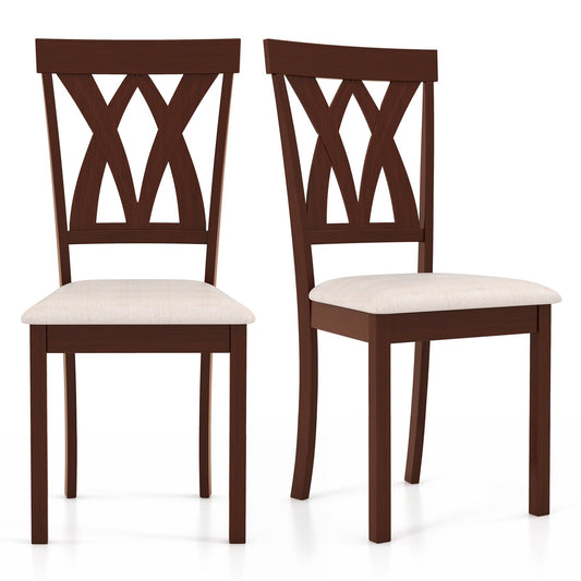 Set of 2 Wood Kitchen Chairs with Faux Leather Upholstered Seat, Beige - Gallery Canada