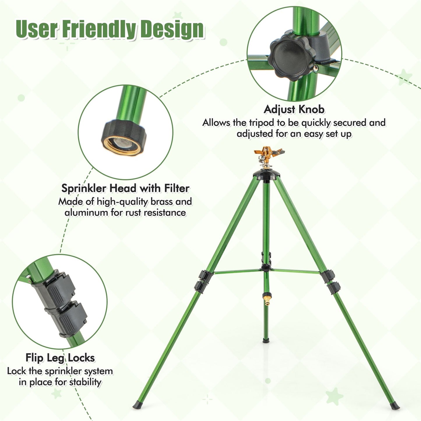 Impact Sprinkler on Tripod Base Set of 2 with 360 Degree Rotation-L, Green at Gallery Canada