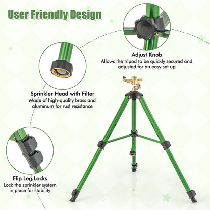 Impact Sprinkler on Tripod Base Set of 2 with 360 Degree Rotation-S, Green