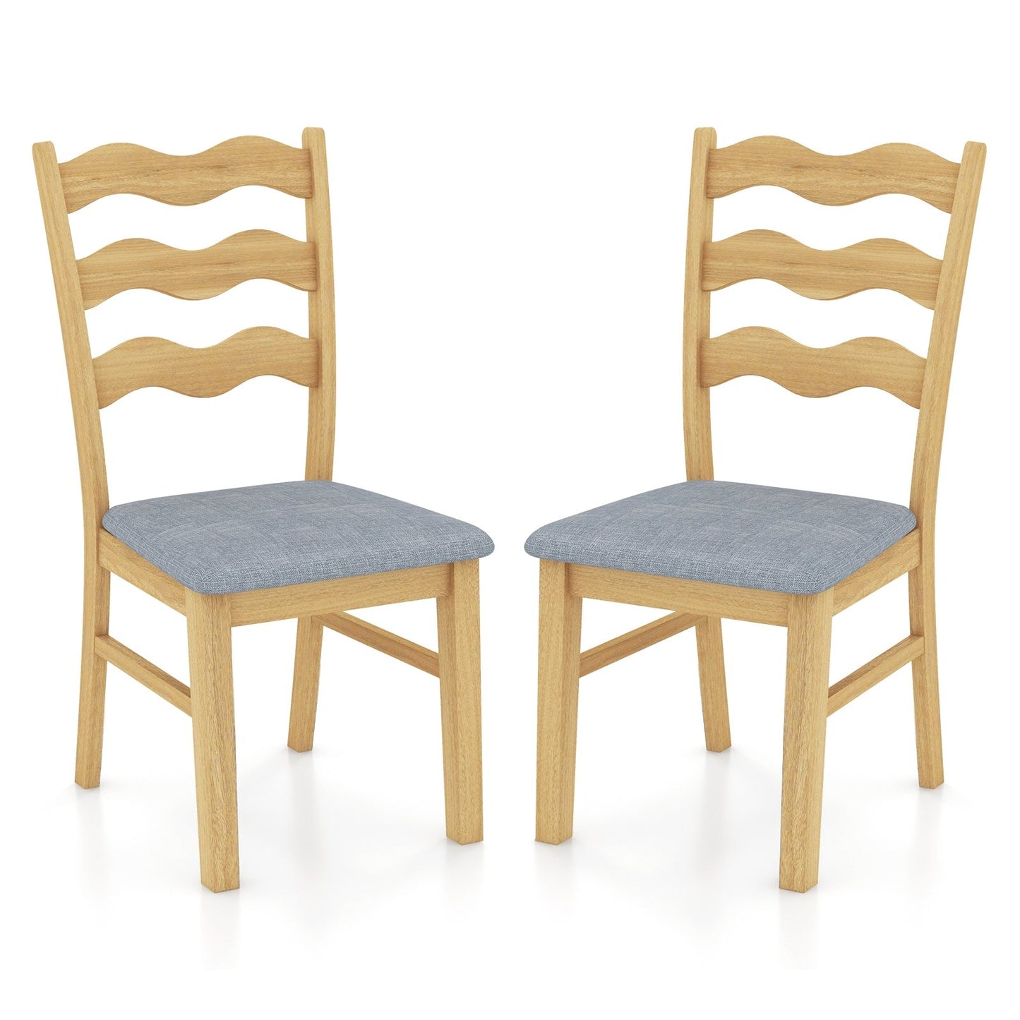 Dining Chair Set of 2 Linen Fabric Upholstered Kitchen Chairs with Padded Seat, Natural