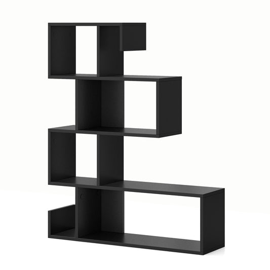 5-Tier S-Shaped Geometric Z-Shelf Bookcase, Black Bookcases Black at Gallery Canada