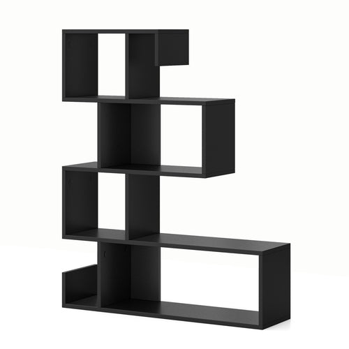 5-Tier S-Shaped Bookshelf Geometric Z-Shelf Bookcase with Open Cubes, Black