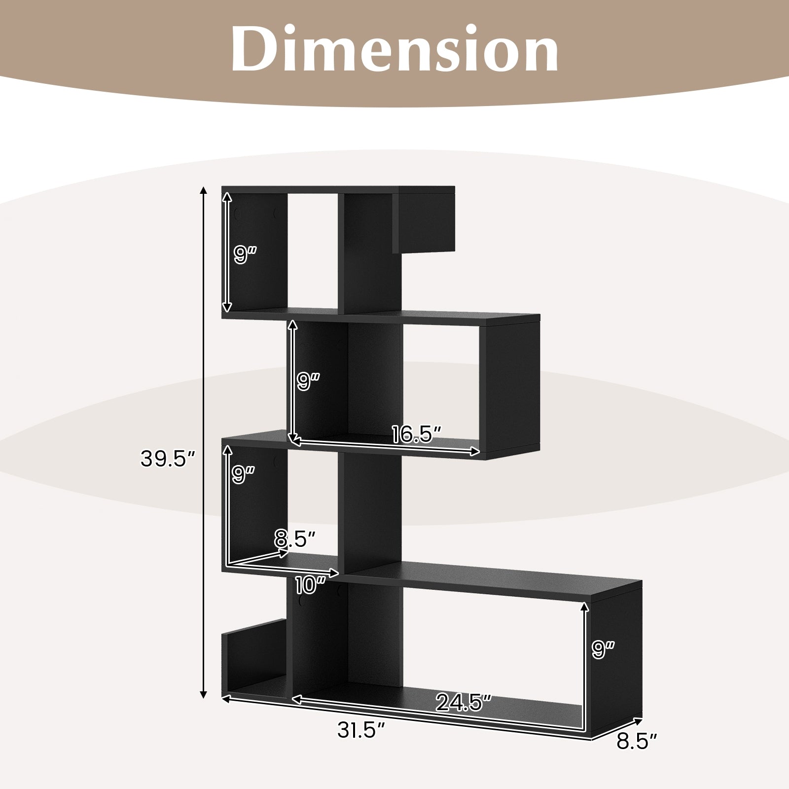5-Tier S-Shaped Bookshelf Geometric Z-Shelf Bookcase with Open Cubes, Black Bookcases at Gallery Canada