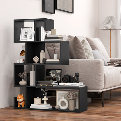 5-Tier S-Shaped Bookshelf Geometric Z-Shelf Bookcase with Open Cubes, Black Bookcases at Gallery Canada