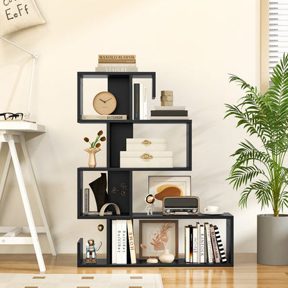 5-Tier S-Shaped Bookshelf Geometric Z-Shelf Bookcase with Open Cubes, Black Bookcases at Gallery Canada