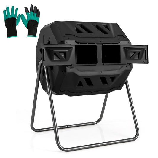 360° Rotatable Tumbling Composter with 2 Sliding Doors, Black