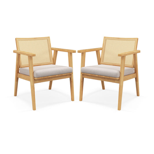 Mid Century Modern Accent Chairs Set of 2 with Breathable Rattan Back, Natural Dining Chairs Natural at Gallery Canada