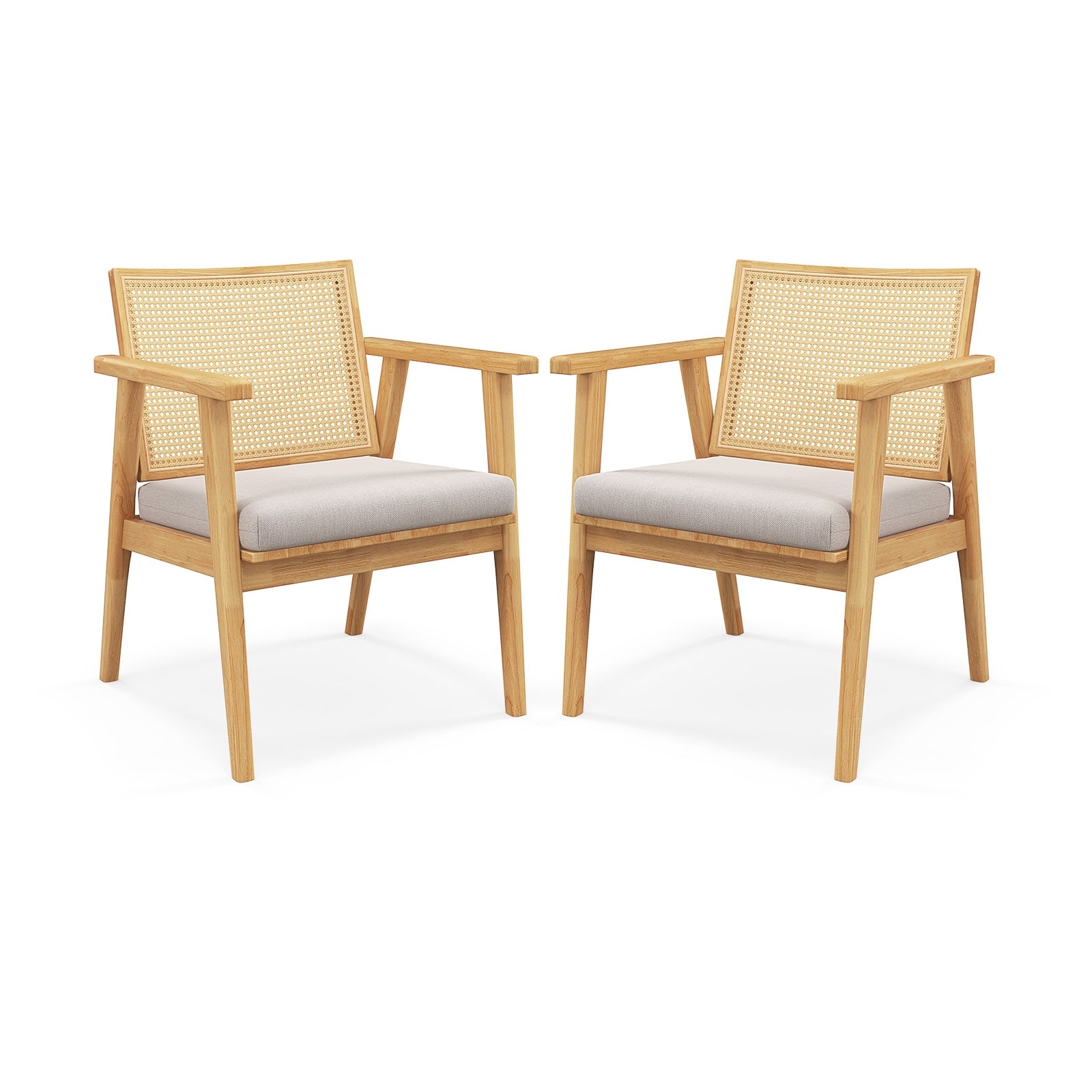 Mid Century Modern Accent Chairs Set of 2 with Breathable Rattan Back, Natural Dining Chairs at Gallery Canada