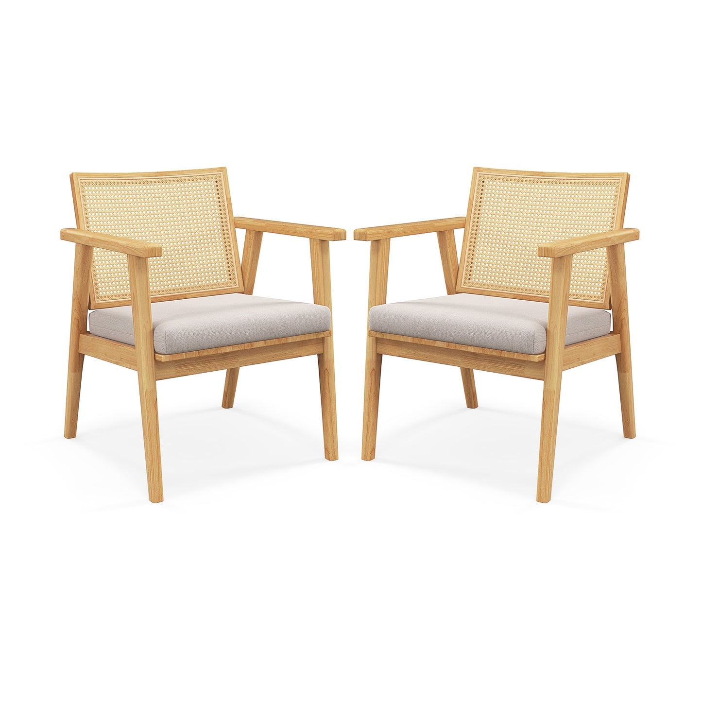 Mid Century Modern Accent Chairs Set of 2 with Breathable Rattan Back, Natural Dining Chairs at Gallery Canada