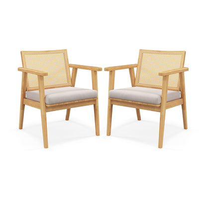 Mid Century Modern Accent Chairs Set of 2 with Breathable Rattan Back, Natural Dining Chairs at Gallery Canada