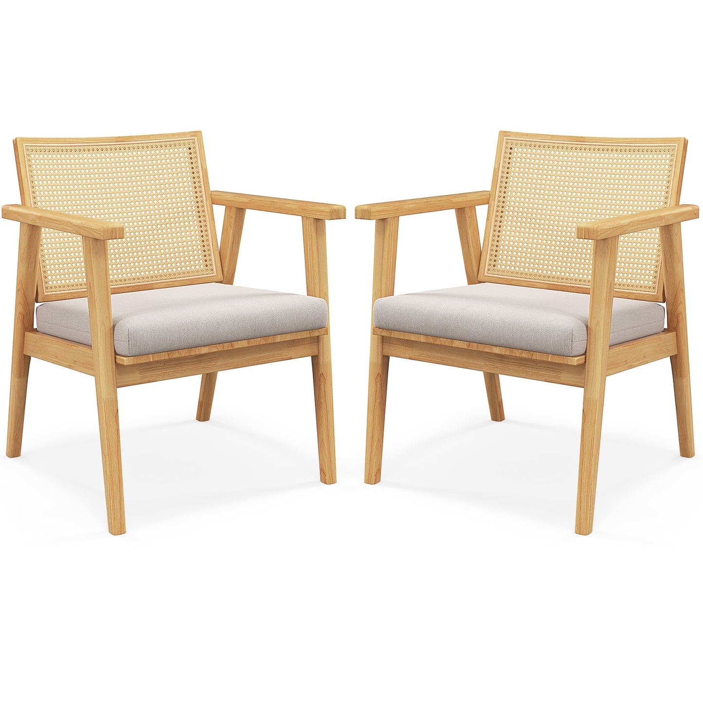 Mid Century Modern Accent Chairs Set of 2 with Breathable Rattan Back, Natural Dining Chairs at Gallery Canada