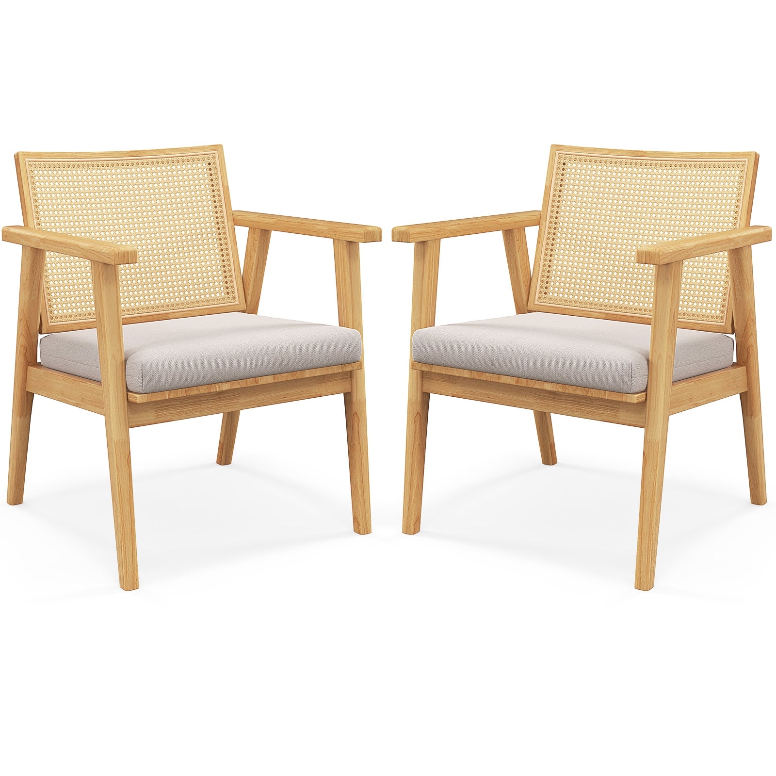 Mid Century Modern Accent Chairs Set of 2 with Breathable Rattan Back, Natural Dining Chairs at Gallery Canada