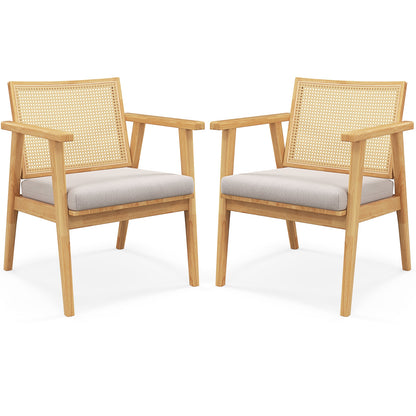 Mid Century Modern Accent Chairs Set of 2 with Breathable Rattan Back, Natural Dining Chairs at Gallery Canada