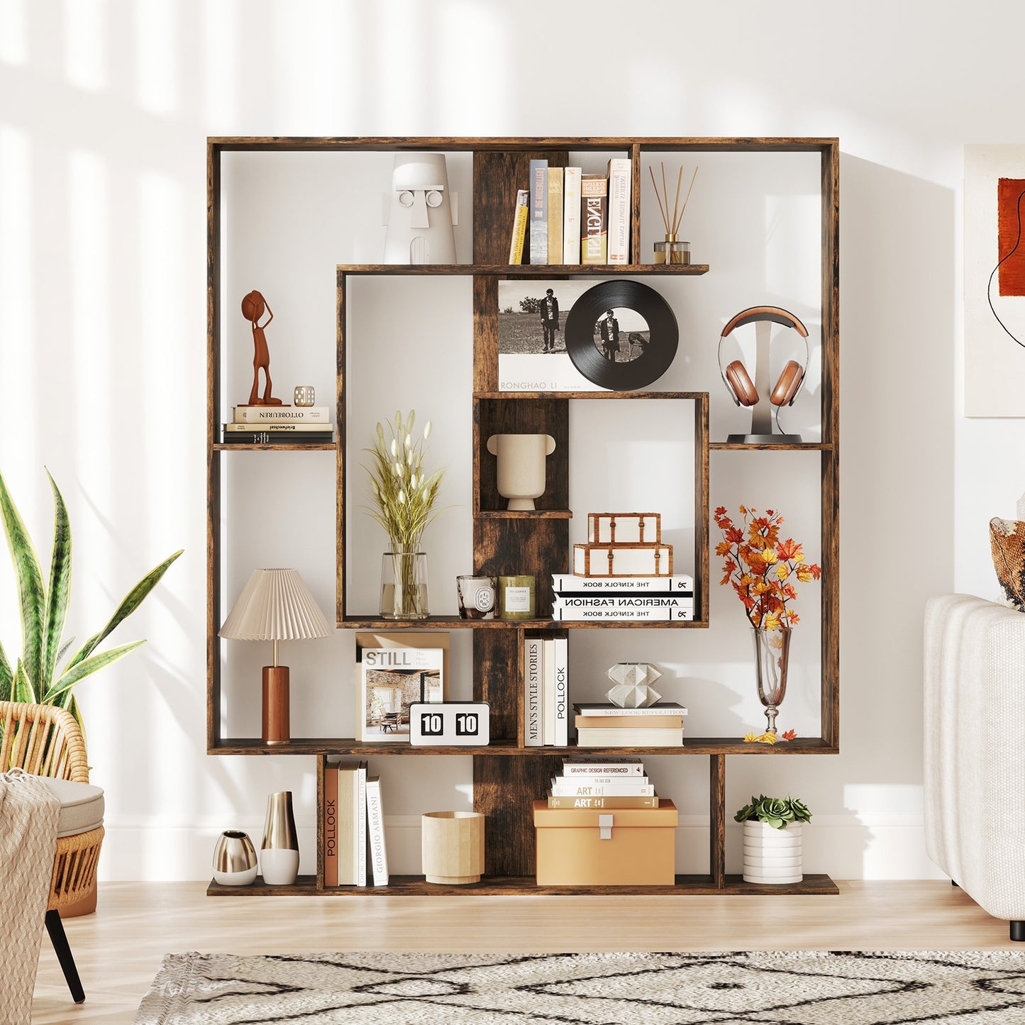 7-Tier Bookshelf Open Display Shelf Rack for Home Office, Rustic Brown Bookcases at Gallery Canada