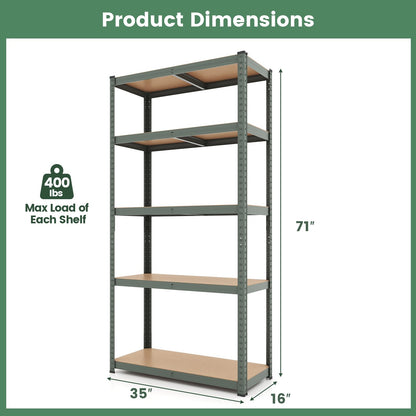 5-Tier Heavy Duty Metal Shelving Unit with 2000 LBS Total Load Capacity, Gray