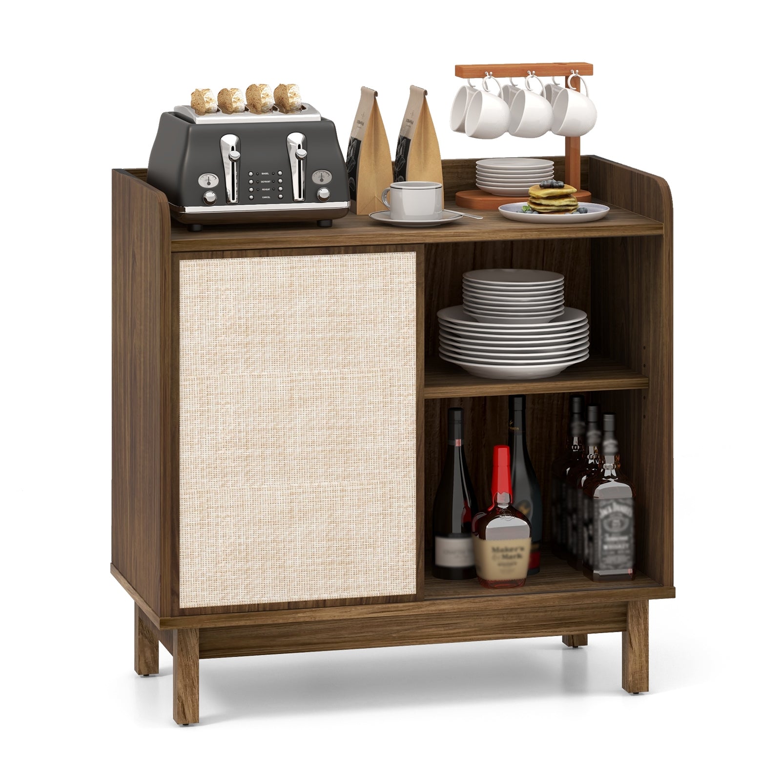 Rattan Buffet Sideboard, Mid Century Storage Cabinet, Walnut Sideboards Cabinets & Buffets Walnut at Gallery Canada