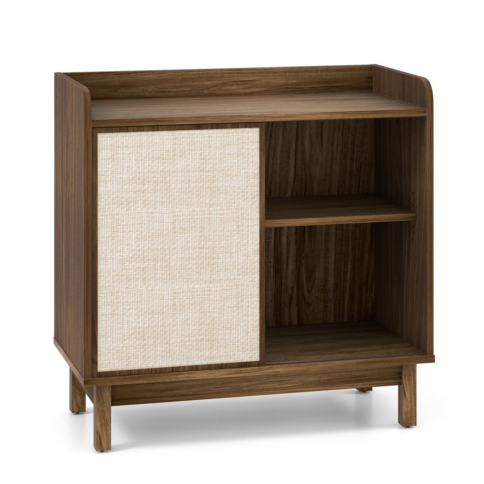 Rattan Buffet Sideboard Mid Century Floor Storage Cabinet with Sliding Door and Adjustable Shelves, Walnut Sideboards Cabinets & Buffets at Gallery Canada
