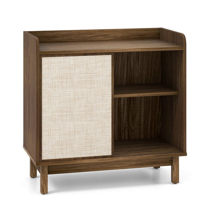 Rattan Buffet Sideboard Mid Century Floor Storage Cabinet with Sliding Door and Adjustable Shelves, Walnut Sideboards Cabinets & Buffets at Gallery Canada
