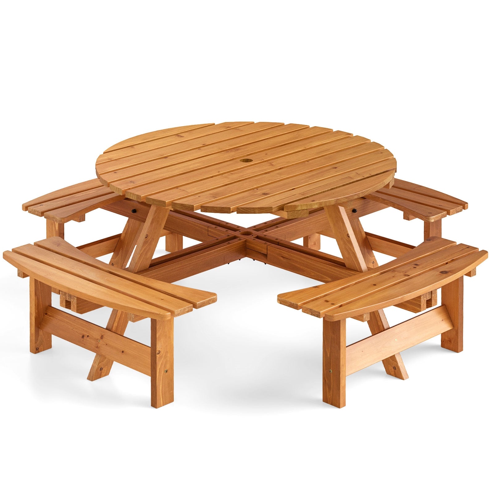 8-Person Round Picnic Table Set Circular Patio Dining Camping Table with Benches, Yellow Picnic Tables at Gallery Canada