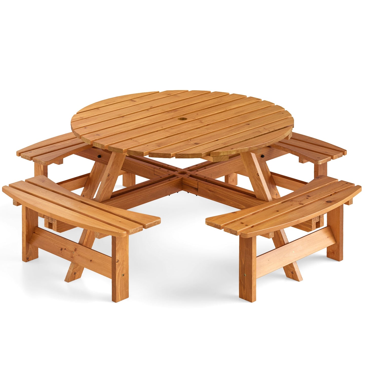 8-Person Round Picnic Table Set Circular Patio Dining Camping Table with Benches, Yellow Picnic Tables at Gallery Canada