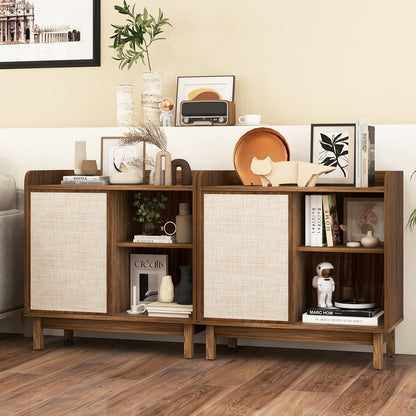 Rattan Buffet Sideboard Mid Century Floor Storage Cabinet with Sliding Door and Adjustable Shelves, Walnut Sideboards Cabinets & Buffets at Gallery Canada