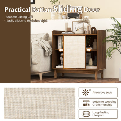 Rattan Buffet Sideboard Mid Century Floor Storage Cabinet with Sliding Door and Adjustable Shelves, Walnut Sideboards Cabinets & Buffets at Gallery Canada