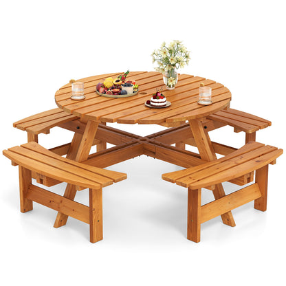 8-Person Round Picnic Table Set Circular Patio Dining Camping Table with Benches, Yellow Picnic Tables at Gallery Canada