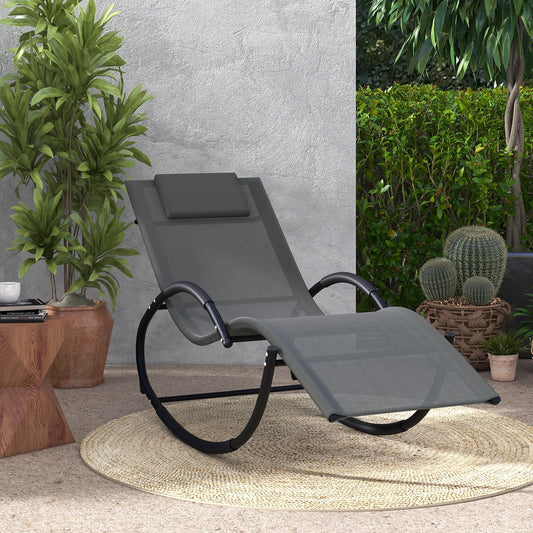 Outdoor Rocking Lounge Chair with Removable Headrest, Gray - Gallery Canada