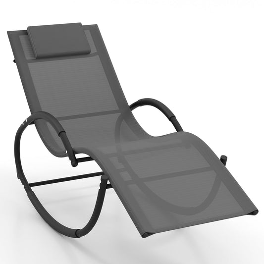 Outdoor Rocking Lounge Chair with Removable Headrest, Gray - Gallery Canada