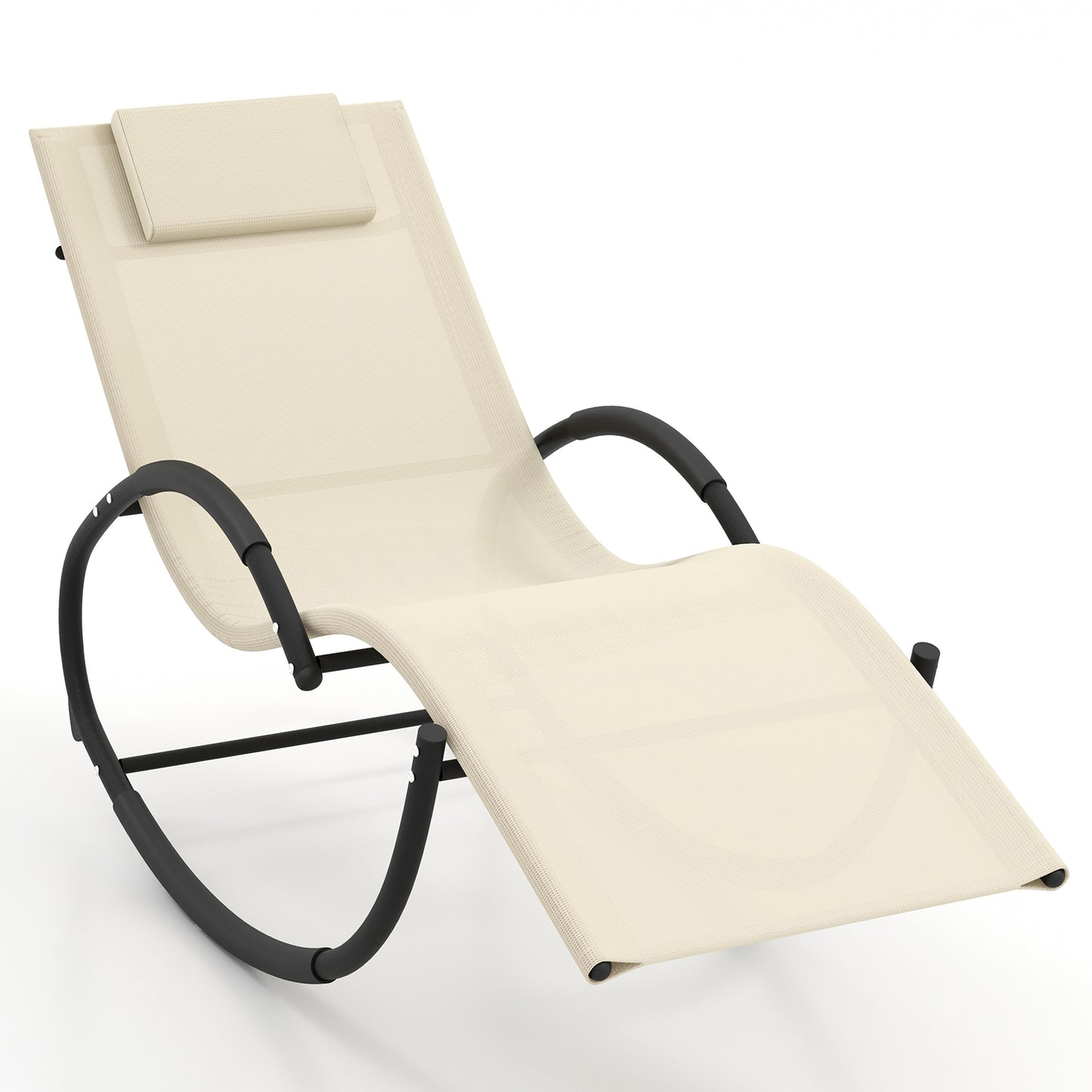 Outdoor Rocking Lounge Chair with Removable Headrest, Beige Patio Rocking Chairs & Gliders at Gallery Canada