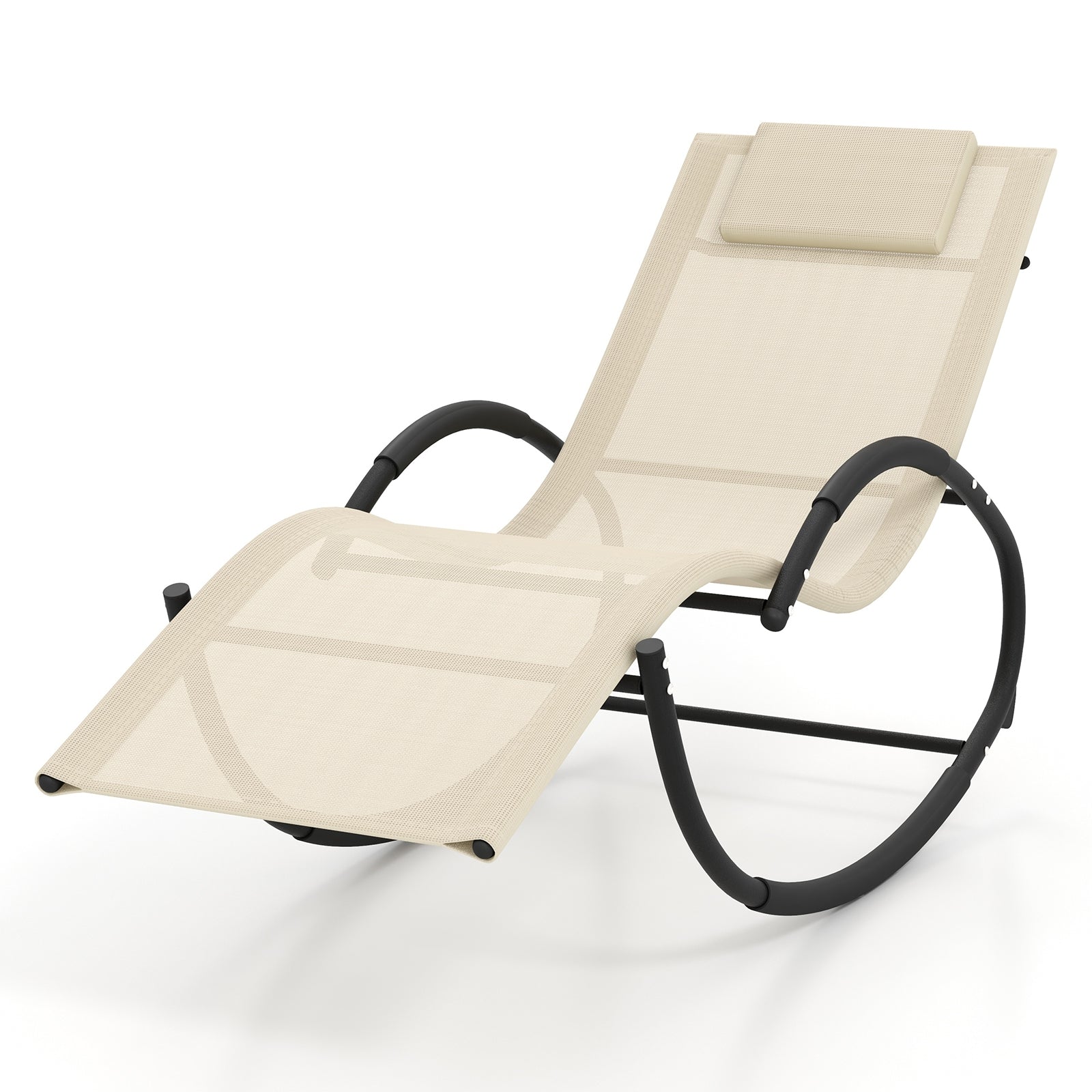 Outdoor Rocking Lounge Chair with Removable Headrest, Beige Patio Rocking Chairs & Gliders at Gallery Canada