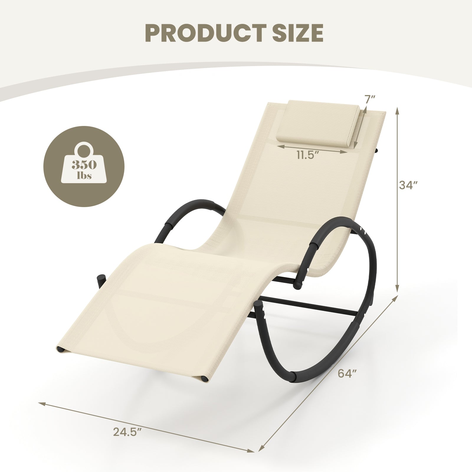 Outdoor Rocking Lounge Chair with Removable Headrest, Beige Patio Rocking Chairs & Gliders at Gallery Canada