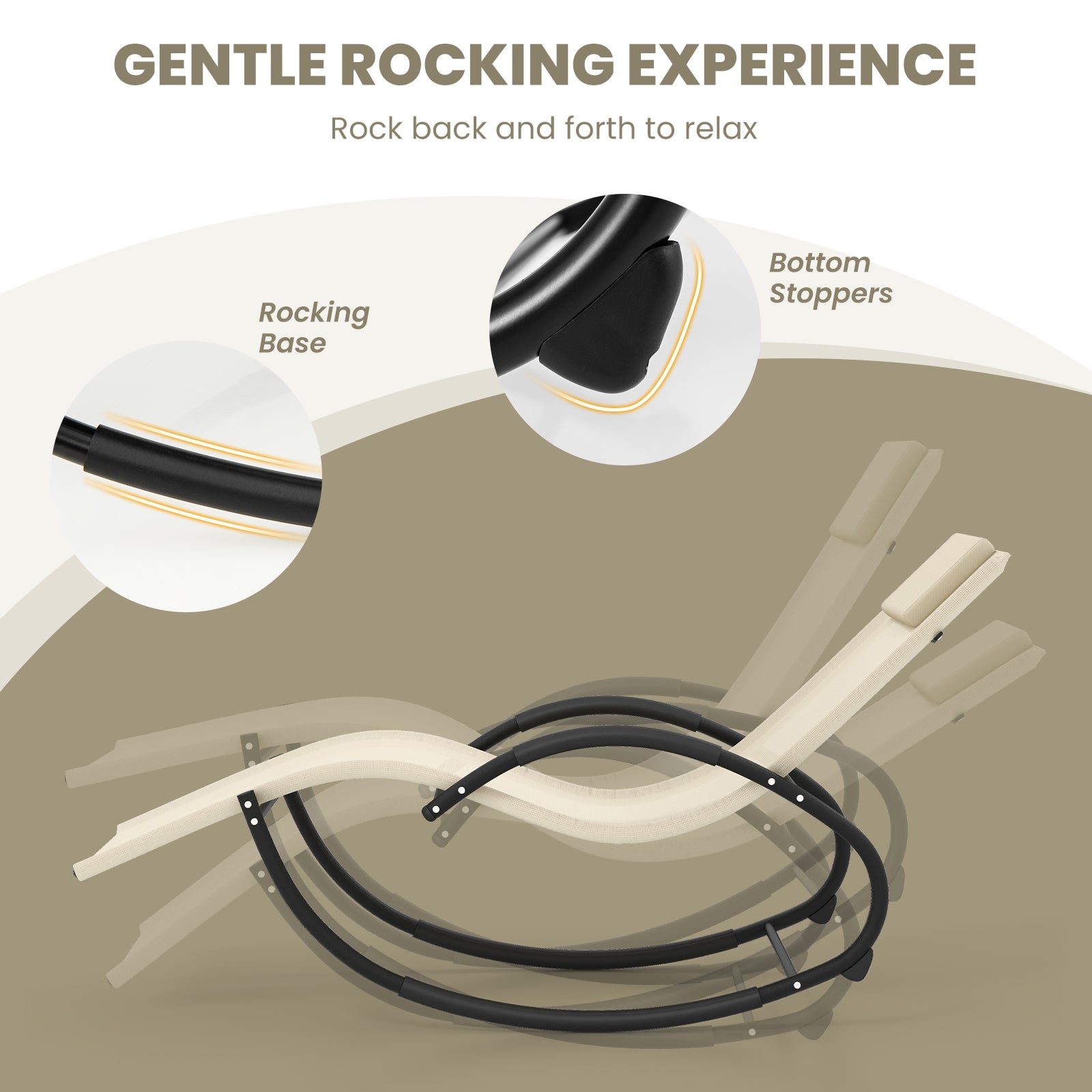 Outdoor Rocking Lounge Chair with Removable Headrest, Beige Patio Rocking Chairs & Gliders at Gallery Canada